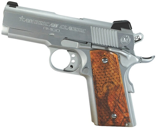 American Classic Amigo Pistol ACA45C, 45 ACP, 3.5 in, Checkered Hardwood Grip, Hard Chrome Finish